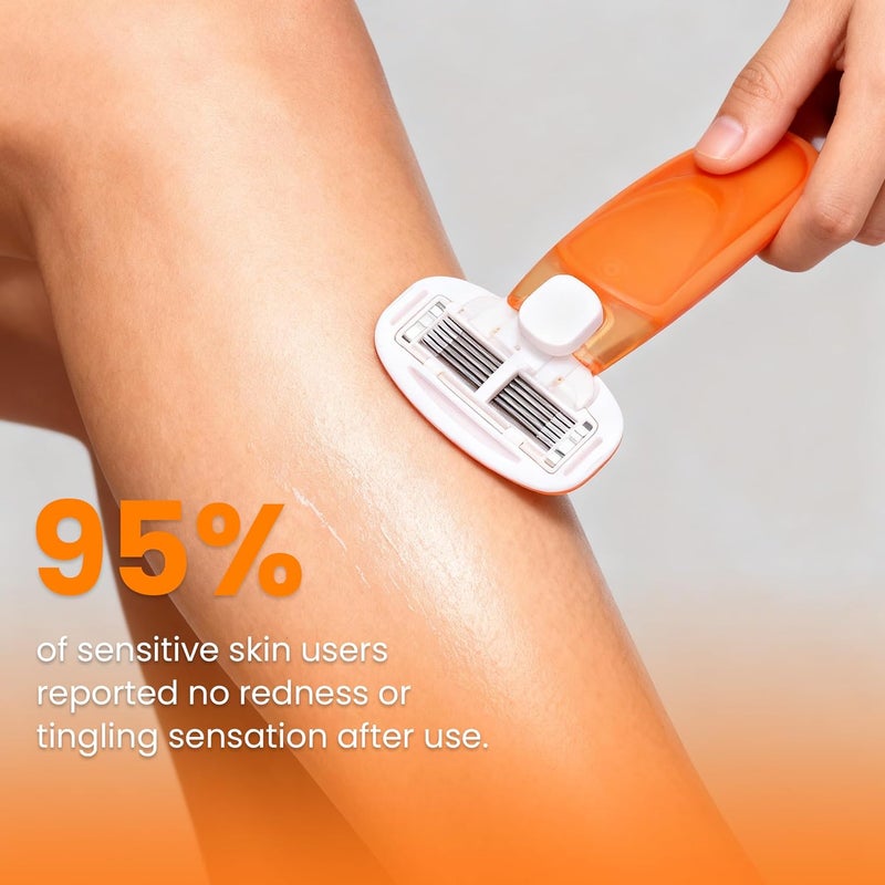 Keropy Moisturizing Bar Mini Travel Razor Kit for women Under Arm Pubic Hair Lines- 1 Handle and 3 Cartridges - Extra Smooth 5-blade With Case for Close Shaving - Orange - Image 3